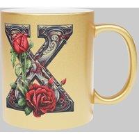 Simply Stunning Mugs Personalised Handcrafted Gothic Letter X & Name Metallic Gold Mug