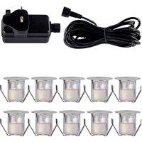 First Choice Lighting Set of 10 - 30mm Stainless Steel IP67 Warm White LED Decking Kit in Silver