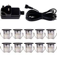 First Choice Lighting Set of 10 - 30mm Black IP67 Cool White LED Decking Kit