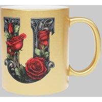 Simply Stunning Mugs Personalised Handcrafted Gothic Letter U & Name Metallic Gold Mug