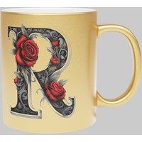 Simply Stunning Mugs Personalised Handcrafted Gothic Letter R & Name Metallic Gold Mug