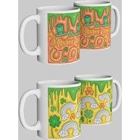 Simply Stunning Mugs St. Patrick's Day Lucky Charm Mug Set "Mister Lucky" & Rainbow Design in White