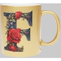 Simply Stunning Mugs Personalised Handcrafted Gothic Letter F & Name Metallic Gold Mug