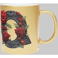 Simply Stunning Mugs Personalised Handcrafted Gothic Letter Q & Name Metallic Gold Mug