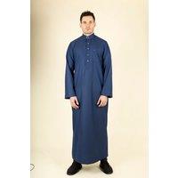 Thobez Men's TT-005 - Saudi Emirati Thobe Arab Nehru High Collar in Navy | Size: 54R