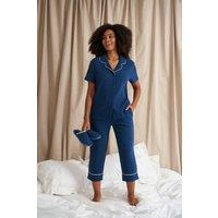 Pretty You London Women's Luxury Suite Waffle Short Shirt Trouser Set in Blue | Size: 12-14