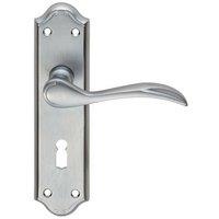 Loops PAIR Curved Door Handle Lever on Lock Backplate 180 x 45mm Satin Chrome
