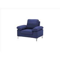 KOSY KOALA Modern One Seater Sofa Blue Fabric with Chrome Feet - Comfortable Couch with Cushion for Living Room, Bedroom or Office