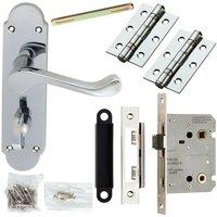 Loops Door Handle & Bathroom Lock Pack Chrome Upturned Scroll Thumb Turn Backplate