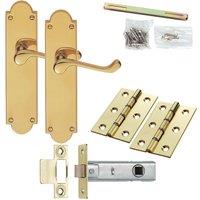 Loops Door Handle & Latch Pack Brass Victorian Scroll Short Lever Ornate Backplate in Metallics