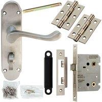 Loops Door Handle & Bathroom Lock Pack Satin Chrome Victorian Upturned Bar Backplate