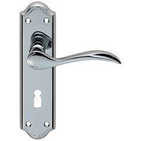 Loops PAIR Curved Door Handle Lever on Lock Backplate 180 x 45mm Polished Chrome