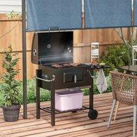 OUTSUNNY Charcoal Grill BBQ Trolley Wheels Shelf Side Thermometer Steel in Black