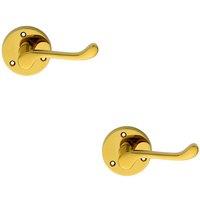 Loops 2x PAIR Victorian Scroll Lever on 58mm Round Rose Polished Brass Door Handle in Metallics