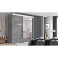RAC3 High Gloss LED Mirror Sliding Wardrobe with Drawers - 205 x 216cm in Grey | Size: 205 x 216 cm