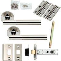 Loops Door Handle & Latch Pack Polished & Satin Steel Round T Bar Screwless Rose in Metallics