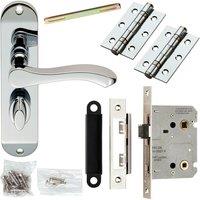 Loops Door Handle & Bathroom Lock Pack Chrome Scroll Thumb Turn Round Slim Backplate