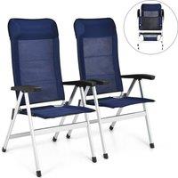 Gymax 2 PCS Patio Folding Chairs Portable Chaise Lounger Adjustable Backrest in Navy | Size: 2 Pack