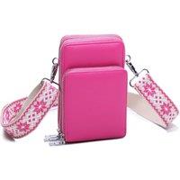 Fontanella Fashion Women's Triplo Tri-Compartments PU Leather Crossbody Purse with Canvas Strap in Fuchsia