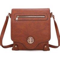 Fontanella Fashion Women's Sara Triple Zip Dual Compartments PU Crossbody Messenger Bag in Brown