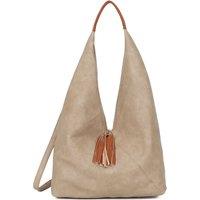 Fontanella Fashion Women's Dunne Tassel Zip PU Leather Hobo Shoulder Bag in Beige