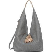 Fontanella Fashion Women's Dunne Tassel Zip PU Leather Hobo Shoulder Bag in Dark Grey