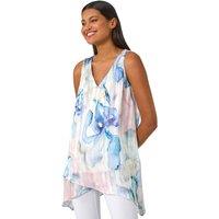 Roman Women's Floral Print Layered Tunic Top in Blue | Size: 12
