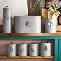Cooks Professional 7pc Tea Coffee Sugar Biscuit Pasta Bread Bin Canisters Storage Jars in Grey