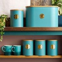 Cooks Professional 5pc Ribbed Tea Coffee Sugar Bread & Biscuit Bin Jars with Gold Label in Teal