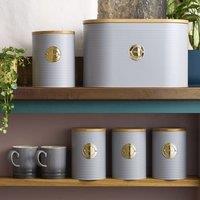 Cooks Professional 5pc Ribbed Tea Coffee Sugar Bread & Biscuit Bin Jars with Gold Label in Grey
