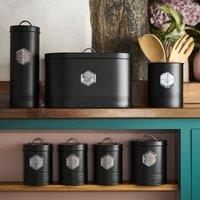Cooks Professional 7pc Tea Coffee Sugar Biscuit Pasta Bread Bin Canisters Storage Jars in Black