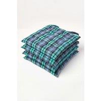 Homescapes 4 Pack Seat Pads Cotton Green Tartan Indoor Outdoor Garden Cushion, 40cm | Size: 40 cm x 40 cm
