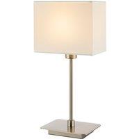 Happy Homewares Contemporary Bedside Table Lamp with White Cotton Fabric Shade in Metallic Silver