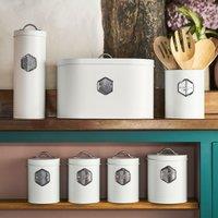 Cooks Professional 7pc Tea Coffee Sugar Biscuit Pasta Bread Bin Canisters Storage Jars in White