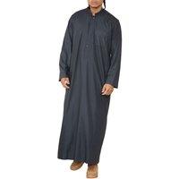 Arabic Thobes Men's Thobe Jubba Saudi Islamic Arabic Eid Cotton Kaftan Jubbah Umrah Robe in Charcoal | Size: 2XL