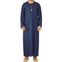 Arabic Thobes Men's Thobe Jubba Saudi Islamic Arab Eid Emirati Kaftan Jubbah Tassel Robe in Navy | Size: XL