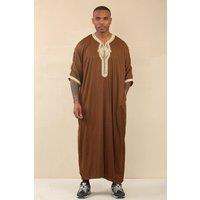 Arabic Thobes Men's Moroccan Thobe Jubba Robe Eid Djellaba Gandoura in Brown | Size: 56L