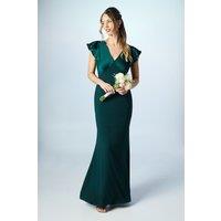 Coast Women's Honoured V Neck Angel Short Sleeve Satin Maxi Bridesmaid Dress in Emerald | Size: 14