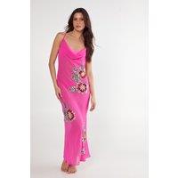 NastyGal Women's Floral Embellished Cowl Maxi Beach Dress in Pink | Size: 10