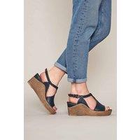 Moshulu Women's 'Peach Melba 2' T-Bar Wedge Sandals in Indigo | Size: 6.5