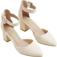 MODISHION Women's Closed Toe Block Heels Pumps in Beige | Size: 7.5