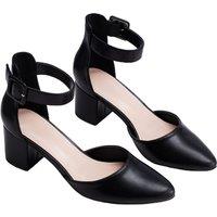 MODISHION Women's Closed Toe Block Heels Pumps in Black | Size: 6.5