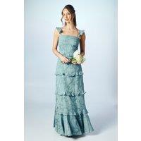 Oasis Women's Rose Georgette Square Neck Bridesmaid Dress in Dusty Blue | Size: 10