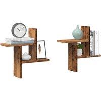 Berkfield Home Wall Shelves 2 pcs Old Wood 38x12x38 cm Engineered Wood in Brown | Size: 38 x 12 x 38 cm