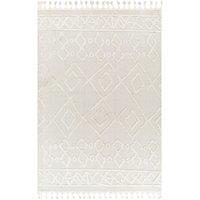 Livabliss Nora Geometric Grey Ivory High Pile Fringe Rug in Cream | Size: 160 cm x 215 cm