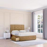 Sloomy Jasmine Plush Bed Set With 2 Drawers, Mattress & 26 Headboard in Light Brown | Size: Single