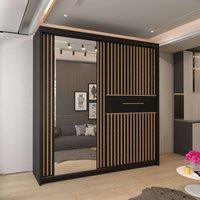 Sliding Wardrobes 4U Clothify Single Mirror Sliding Door Wardrobe 150cm X 217cm in Black | Size: 150 cm X 217 cm