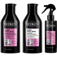 Redken Acidic Color Gloss Sulphate-Free Shampoo & Conditioner Supersize 500ml & Heat Protection Leave-In Treatment 190ml in Clear