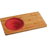 Orsina Bamboo Serving & Chopping Board With Collapsible Colander, Wooden Prep Board, Multi-Use Kitchen Tool in Natural
