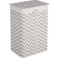 Orsina White & Grey Bamboo Laundry Hamper, Lidded Laundry Basket For Bathroom, Laundry Container For Utility Room
